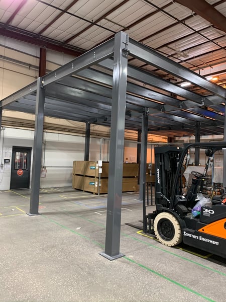 mezzanine construction early stages using electric forklift